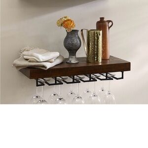 Elegant Brown Wine Rack with Glass Holder